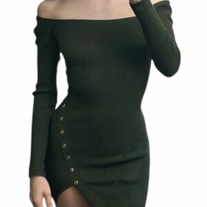 NWT Hera Collection Olive Ribbed Knit Bodycon Dress